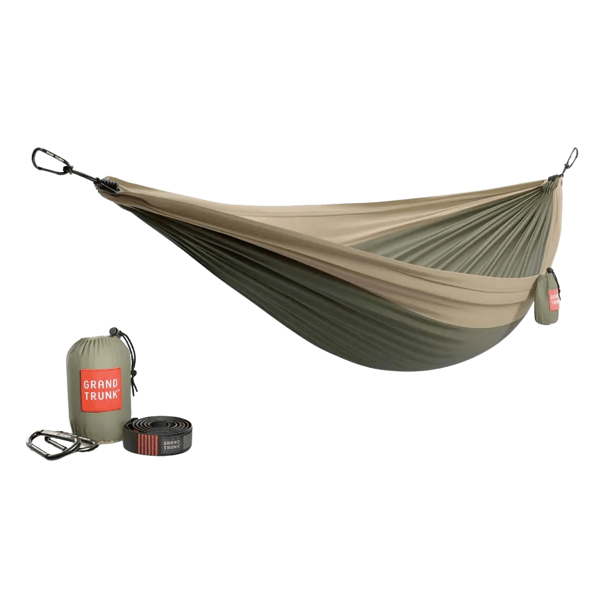 GRAND TRUNK DOUBLE DELUXE HAMMOCK WITH STRAPS OLIVE GREEN/KHAKI