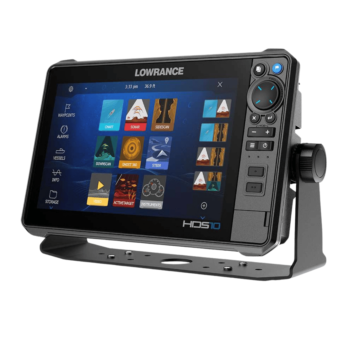 LOWRANCE HDS-10 PRO – USA/CAN MAPS WITH ACTIVE IMAGING 3-IN-1 TRANSDUCER_FRONT DISPLAY VIEW (SCREEN ON)