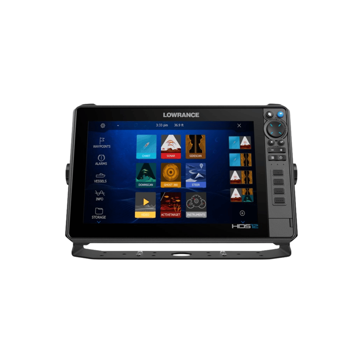LOWRANCE HDS-12 PRO – USA/CAN CHARTS WITH ACTIVE IMAGING 3-IN-1 TRANSDUCER - FRONT VIEW