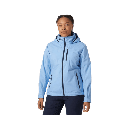 HELLY HANSEN WOMEN'S CREW HOODED JACKET - BRIGHT BLUE, FRONT ANGLE, SM, MD, LG, XL