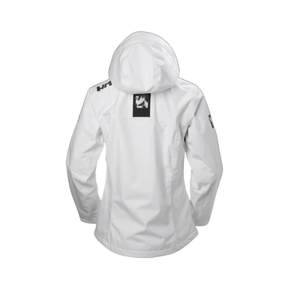 HELLY HANSEN WOMEN'S CREW HOODED JACKET - WHITE, BACK ANGLE, SM, MD, LG, XL