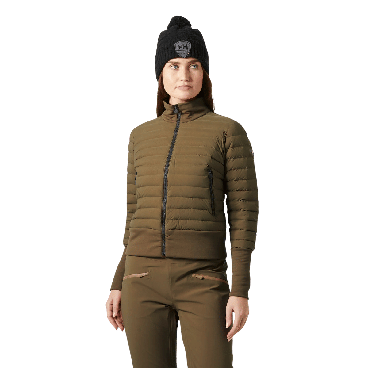 HELLY HANSEN AVANTI DOWN MIDLAYER JACKET WOMENS - SEPIA_FRONT ANGLE MODEL