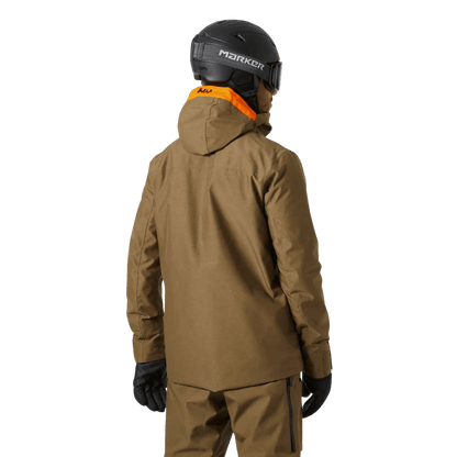 HELLY HANSEN GARIBALDI 2.0 MENS INSULATED SKI JACKET - SEPIA_BACK ANGLE MODEL