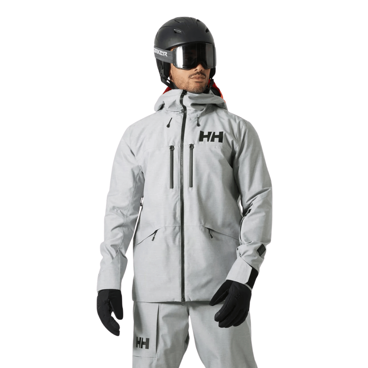 HELLY HANSEN GARIBALDI 2.0 MENS INSULATED SKI JACKET - GREY MELANG_FRONT ANGLE MODEL