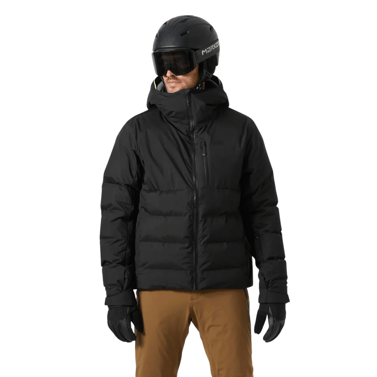 HELLY HANSEN KVITFJELL RACE MENS PUFFY SKI JACKET - BLACK_FRONT ANGLE MODEL