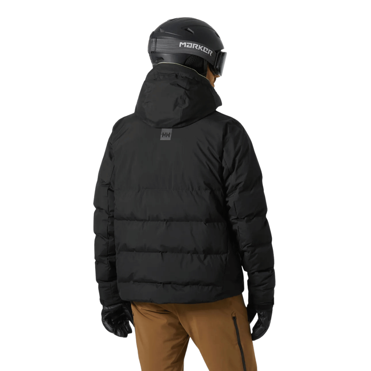 HELLY HANSEN KVITFJELL RACE MENS PUFFY SKI JACKET - BLACK_BACK ANGLE MODEL