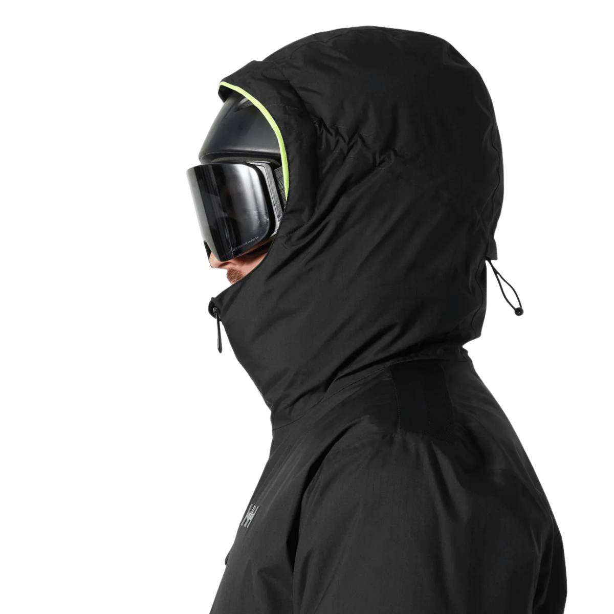 HELLY HANSEN KVITFJELL RACE MENS PUFFY SKI JACKET - BLACK_HEAD SIDE ANGLE