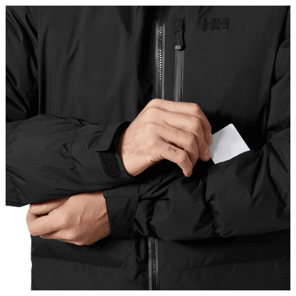 HELLY HANSEN KVITFJELL RACE MENS PUFFY SKI JACKET - BLACK - ARM POCKET