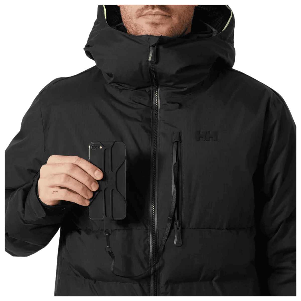 HELLY HANSEN KVITFJELL RACE MENS PUFFY SKI JACKET - BLACK - LEFT FRONT POCKET