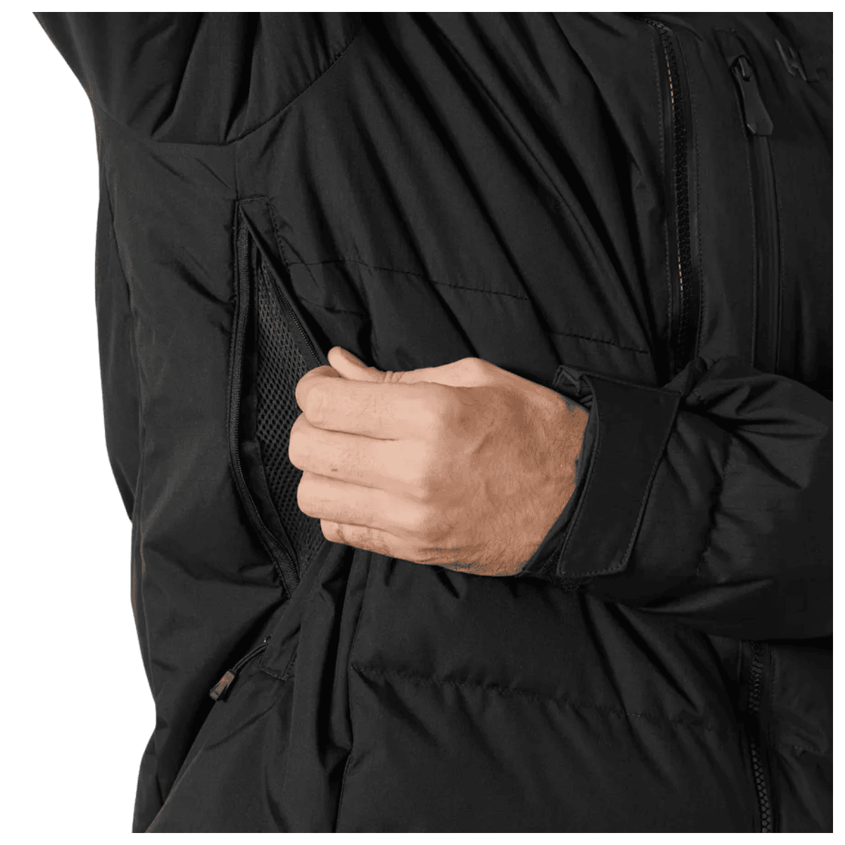 HELLY HANSEN KVITFJELL RACE MENS PUFFY SKI JACKET - BLACK - SIDE POCKET