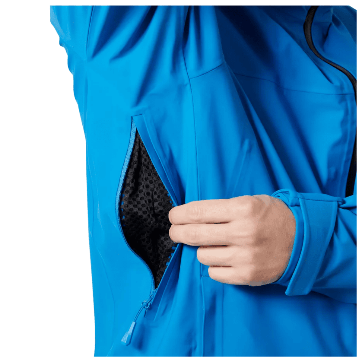 HELLY HANSEN MEN'S SWIFT 3L SHELL INSULATED SKI JACKET - NEPTUNE BLUE - ARM ZIP POCKET