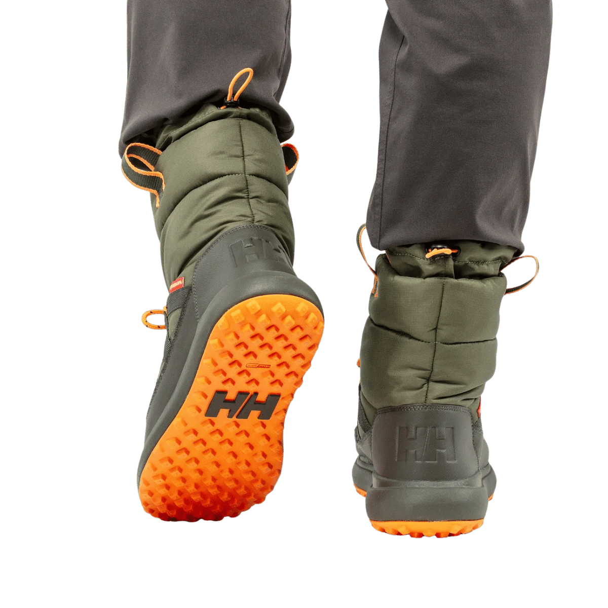 HELLY HANSEN MONARCH MENS BOOTS -40°C - UTILITY GREEN_BACK ANGLE MODEL