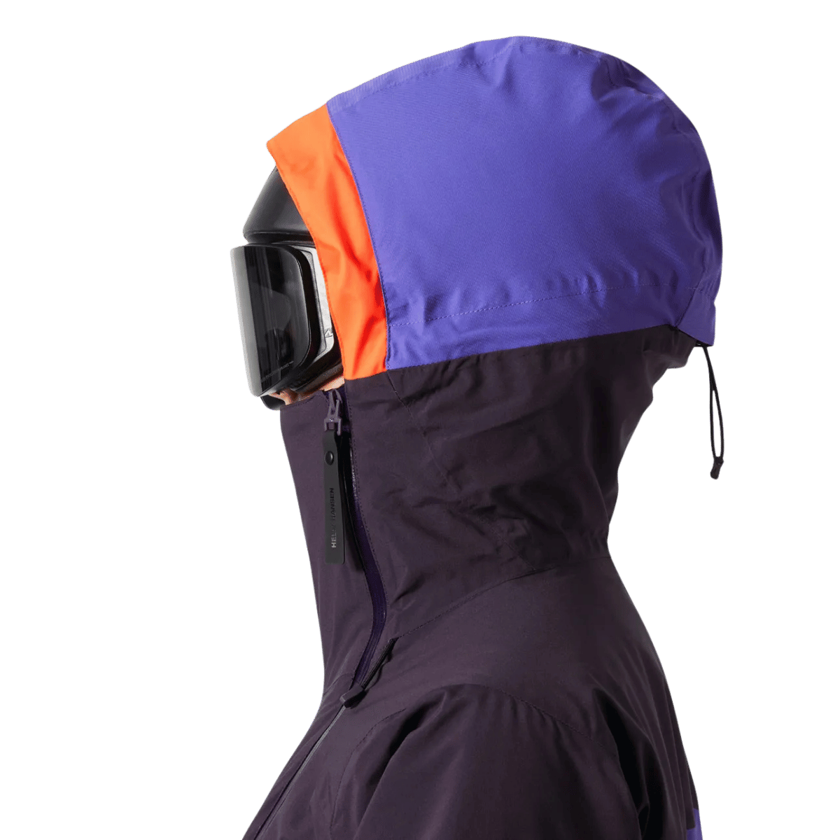 HELLY HANSEN POWCHASER WOMENS ASYMMETRIC SKI JACKET - BLACK GRAPE_HEAD SIDE ANGLE