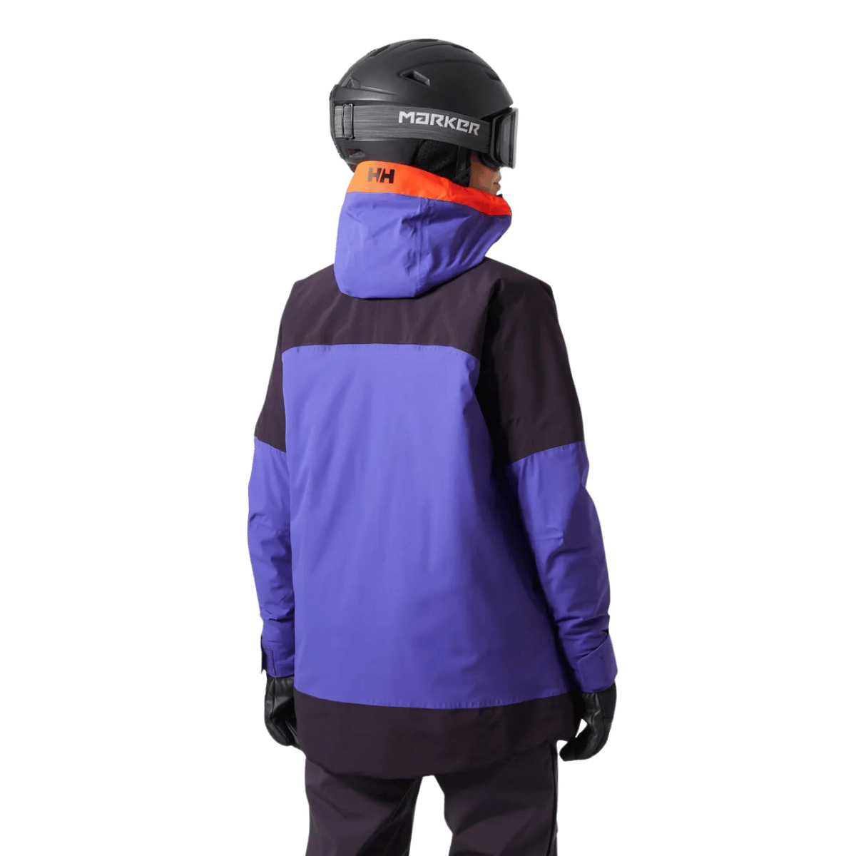 HELLY HANSEN POWCHASER WOMENS ASYMMETRIC SKI JACKET - BLACK GRAPE_BACK ANGLE MODEL