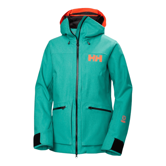 HELLY HANSEN WOMEN'S  POWDERQUEEN 3.0 INSULATED SKI JACKET - SIGNAL GREEN DENIM - FRONT