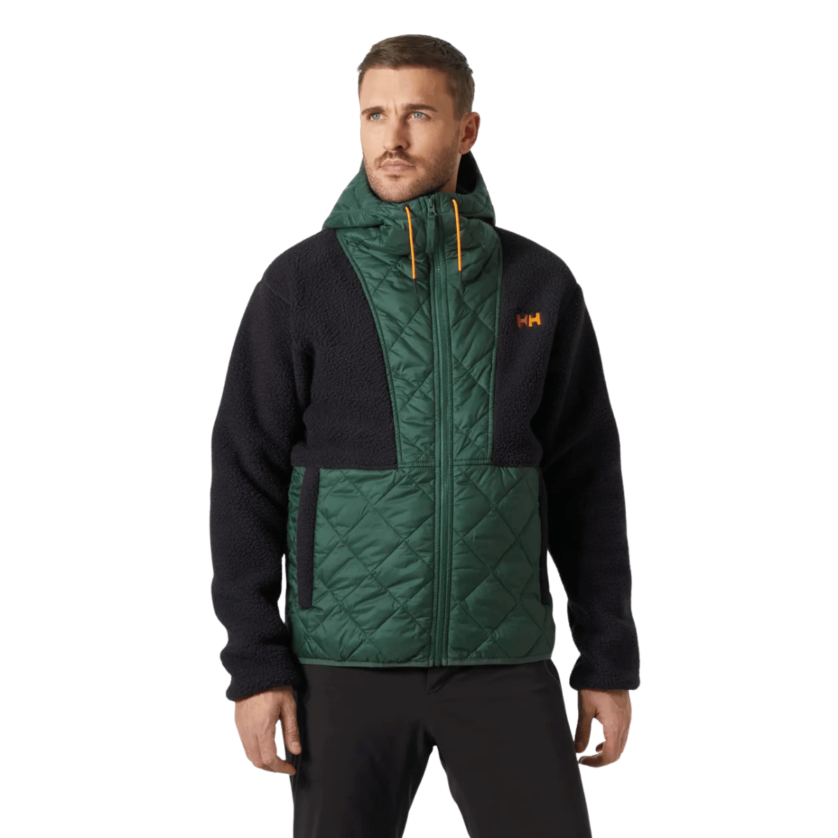 HELLY HANSEN STOWE HOODED HYBRID INSULATED JACKET MENS - JUNGLE GREEN_MAIN IMAGE