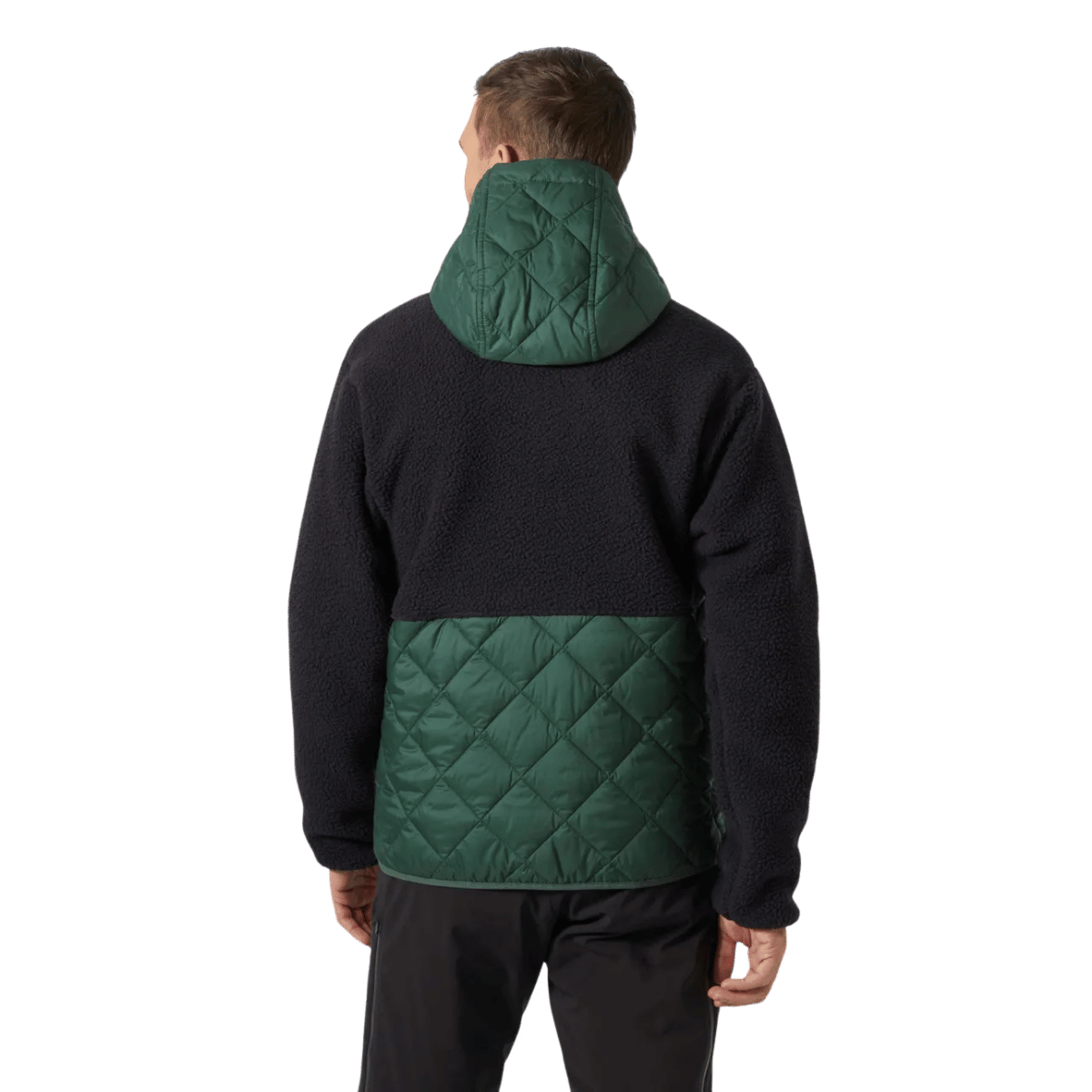 HELLY HANSEN STOWE HOODED HYBRID INSULATED JACKET MENS - JUNGLE GREEN_BACK ANGLE