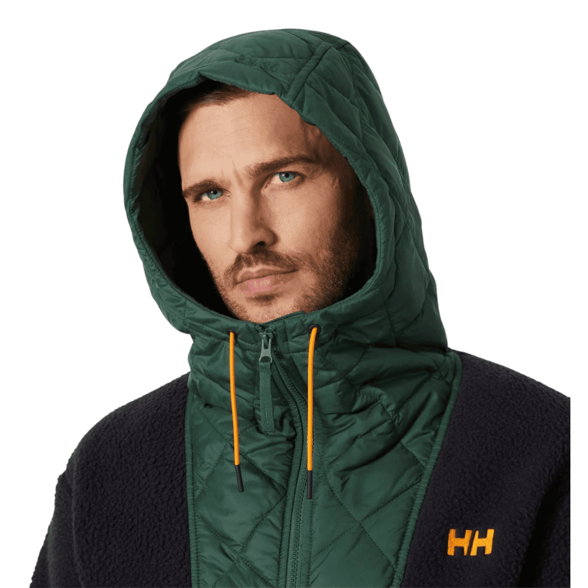 HELLY HANSEN MEN'S STOWE HOODED HYBRID INSULATED JACKET - JUNGLE GREEN_CLOSER LOOK