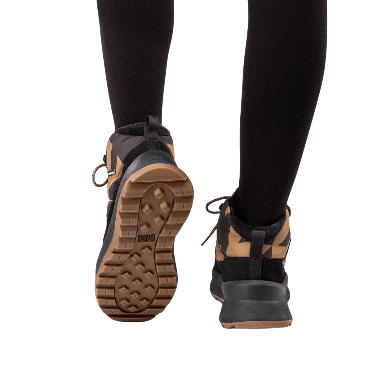 HELLY HANSEN WINTER BLISS BOOT HT WOMENS - SEPIA HOUNDTOOTH_BACK ANGLE MODEL