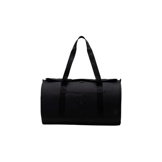 HERSCHEL SUPPLY CO HERITAGE DUFFLE, BLACK TONAL, 40L, FRONT ANGLE, LOGO