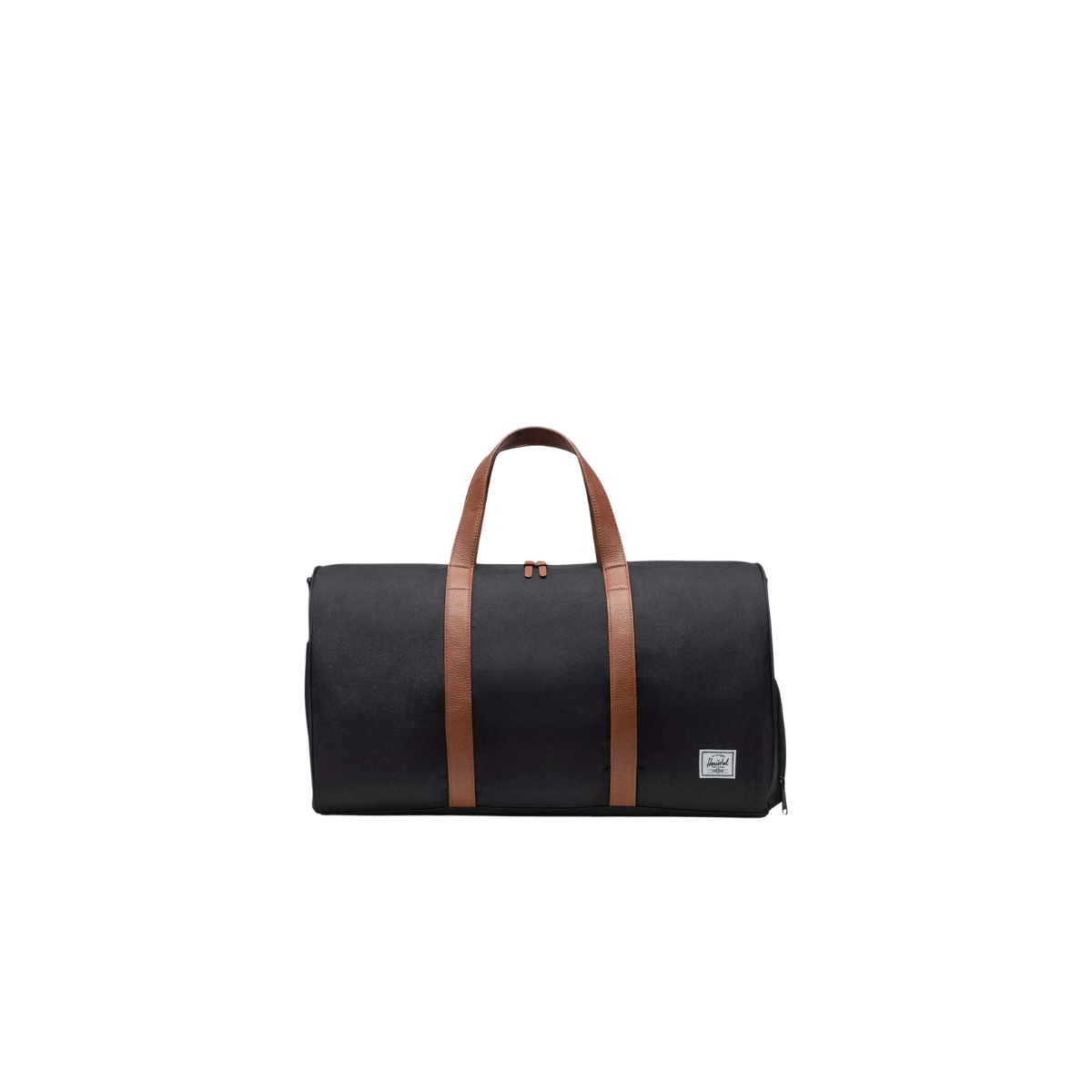 HERSCHEL SUPPLY CO NOVEL DUFFLE 43L, BLACK, FRONT ANGLE, LOGO