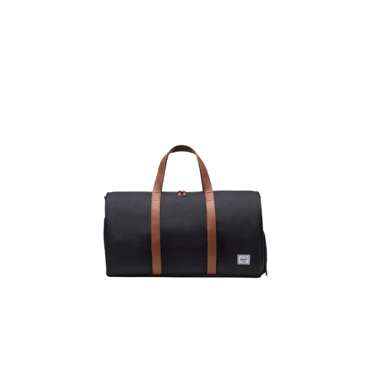 HERSCHEL SUPPLY CO NOVEL DUFFLE 43L, BLACK, FRONT ANGLE, LOGO