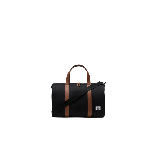 HERSCHEL SUPPLY CO NOVEL DUFFLE CARRY-ON 26.5L, BLACK, FRONT ANGLE, LOGO