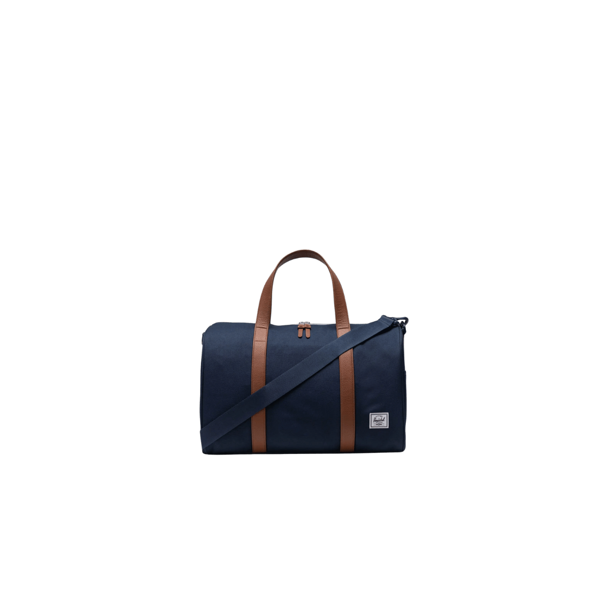 HERSCHEL SUPPLY CO NOVEL DUFFLE CARRY-ON 26.5L, NAVY, FRONT ANGLE, LOGO