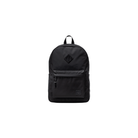 HERSCHEL SUPPLY CO HERITAGE BACKPACK 24L PREMIUM CLASSIC, BLACK, FRONT ANGLE, LOGO