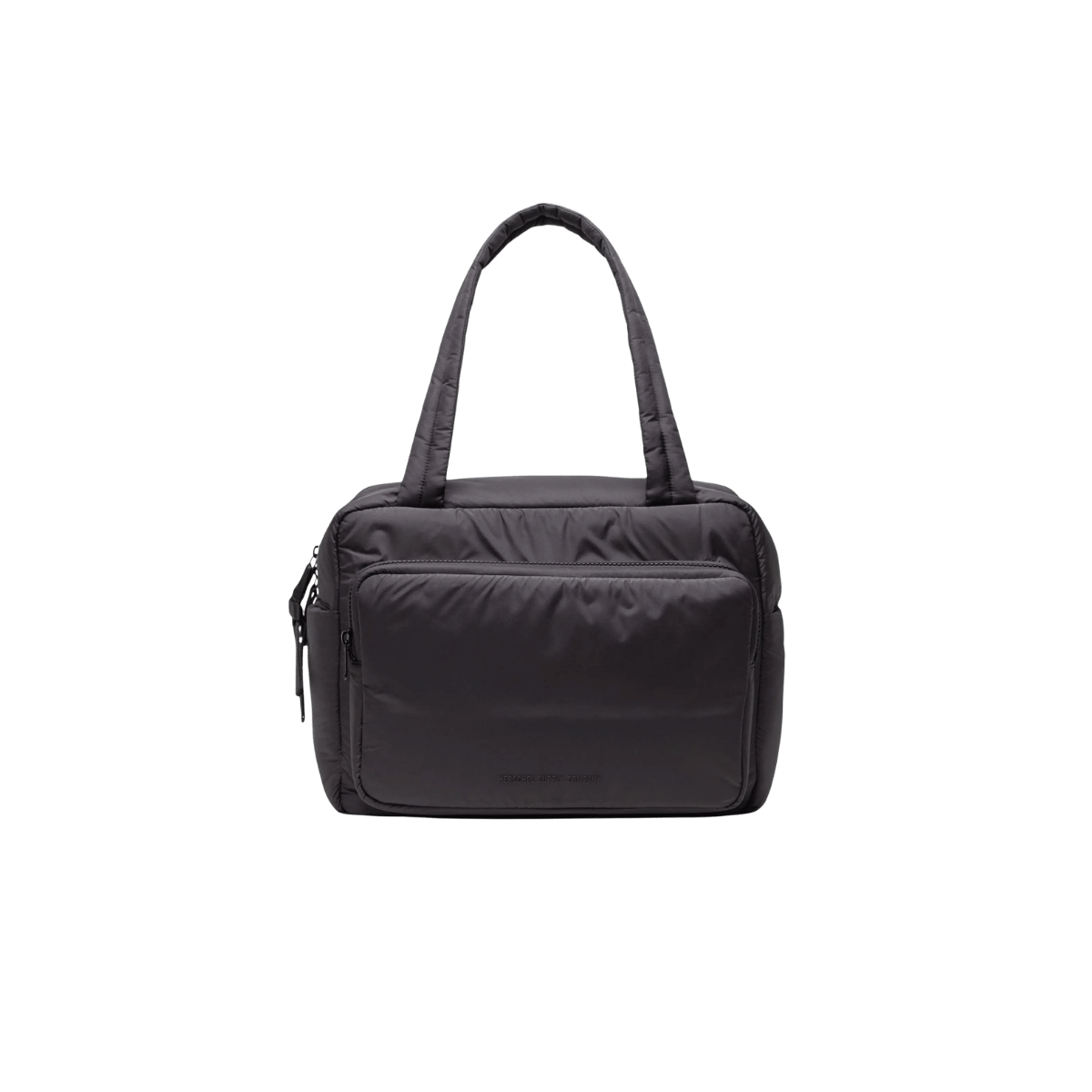 HERSCHEL SUPPLY CO CLOUDFORM DUFFLE 26L, BLACK, FRONT ANGLE, LOGO