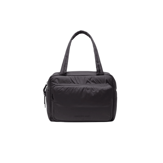 HERSCHEL SUPPLY CO CLOUDFORM DUFFLE 26L, BLACK, FRONT ANGLE, LOGO