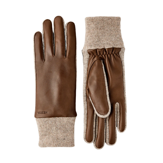 HESTRA W JEANNE MITT BLACK 6 LIGHT BROWN