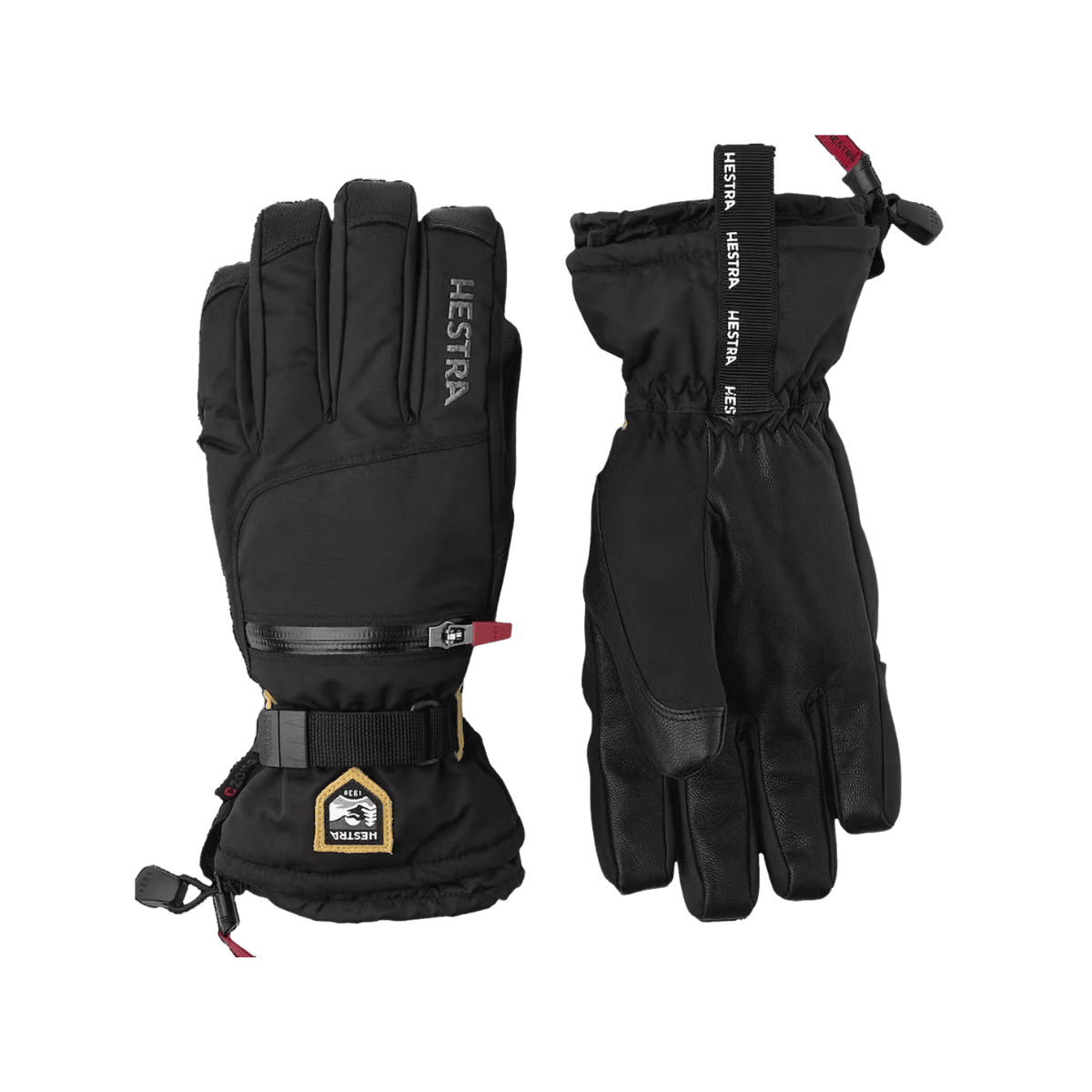 HESTRA MEN'S ALL MOUNTAIN CZONE GLOVE - BLACK - FRONT/BACK VIEW