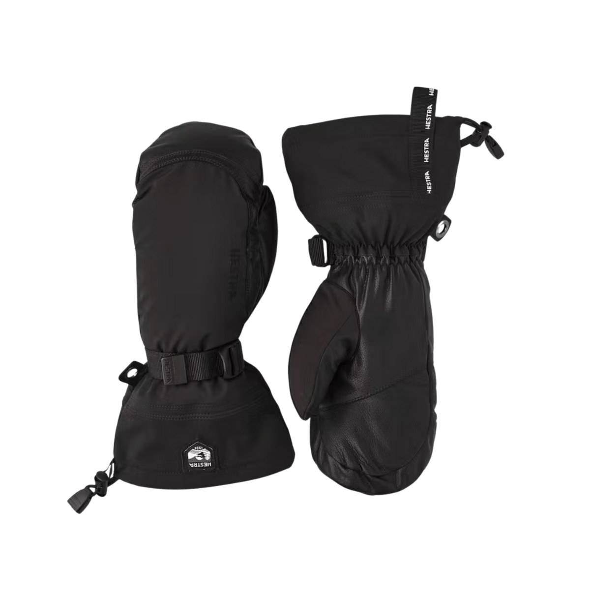HESTRA ARMY LEATHER EXTREME MITT - BLACK - FRONT/BACK VIEW