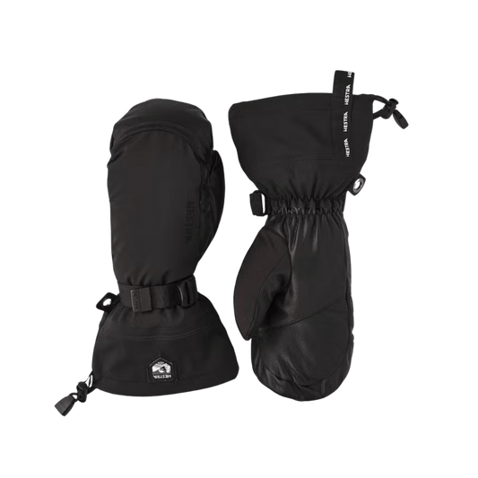 HESTRA ARMY LEATHER EXTREME MITT - BLACK - FRONT/BACK VIEW
