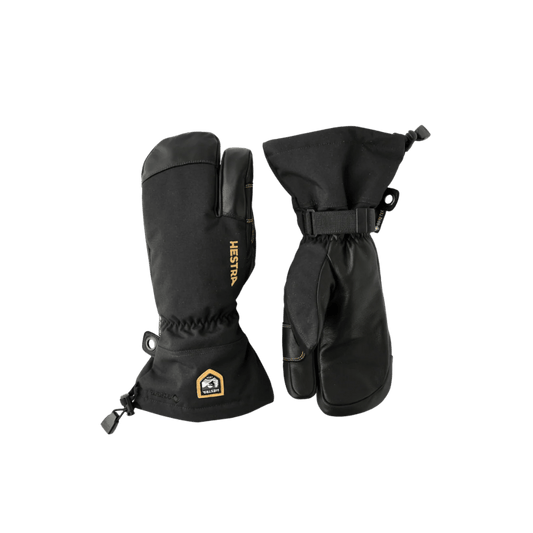 HESTRA ARMY LEATHER GORE-TEX 3-FINGER - BLACK - FRONT/BACK VIEW