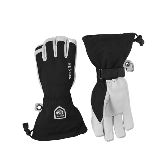 HESTRA MEN'S ARMY LEATHER HELI SKI 5 FINGER - BLACK - FRONT/BACK VIEW