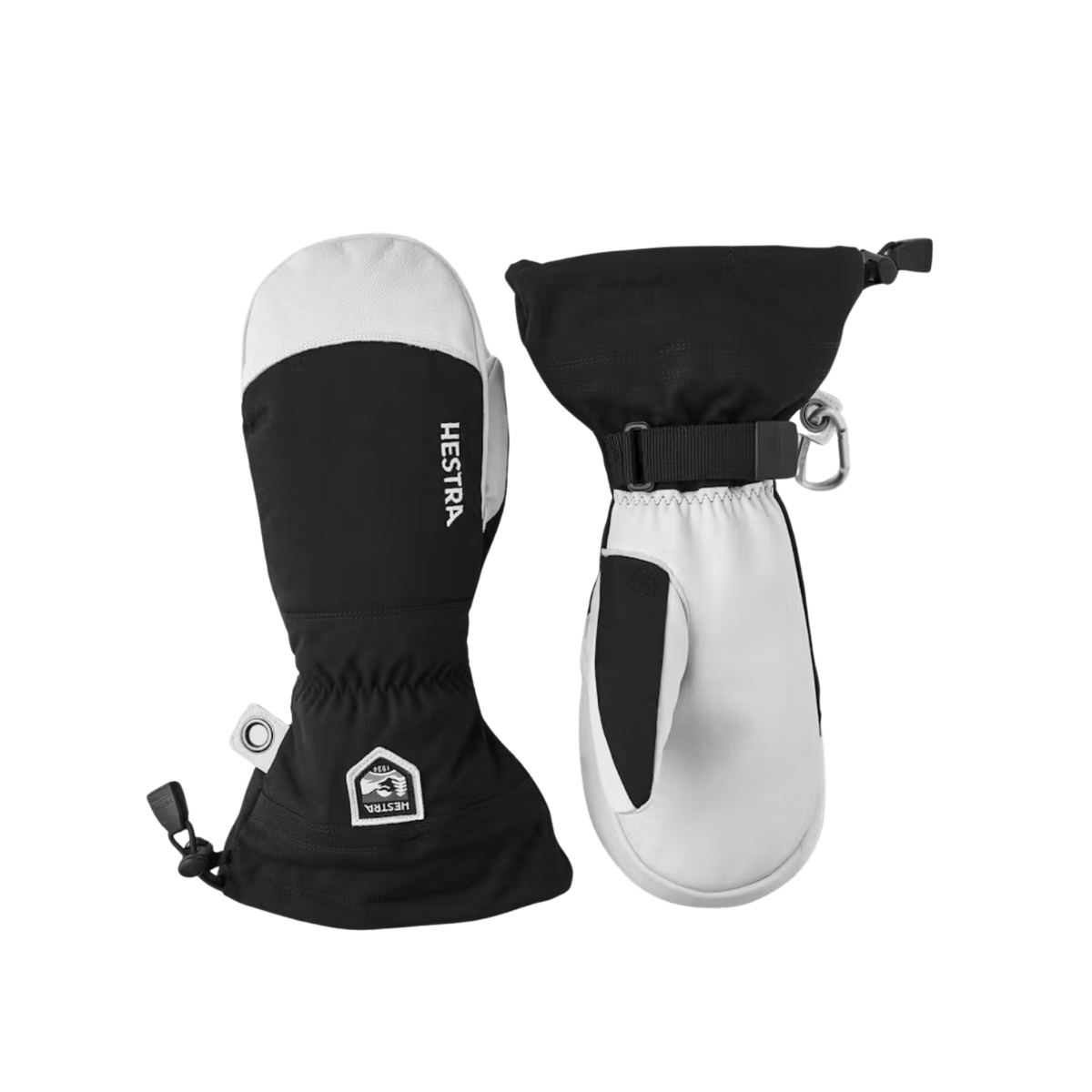 HESTRA ARMY LEATHER HELI SKI MITT - BLACK - FRONT/BACK VIEW