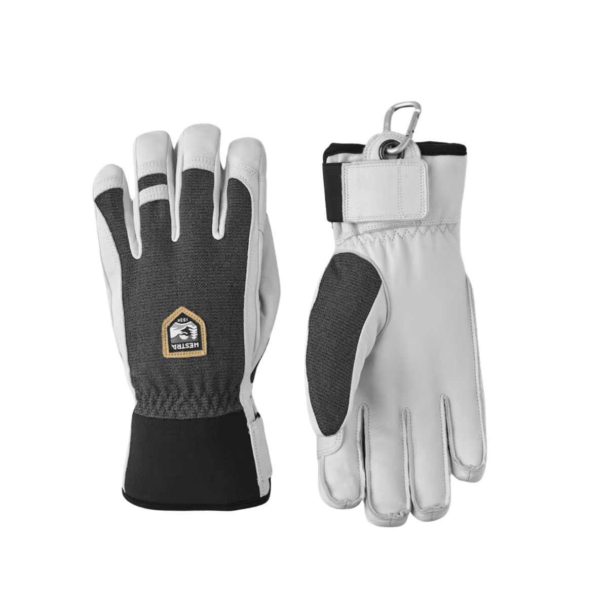 HESTRA ARMY LEATHER PATROL GLOVE - CHARCOAL - FRONT/BACK VIEW