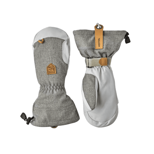 HESTRA ARMY LEATHER PATROL GAUNTLET MITT - LIGHT GREY  - FRONT/BACK VIEW