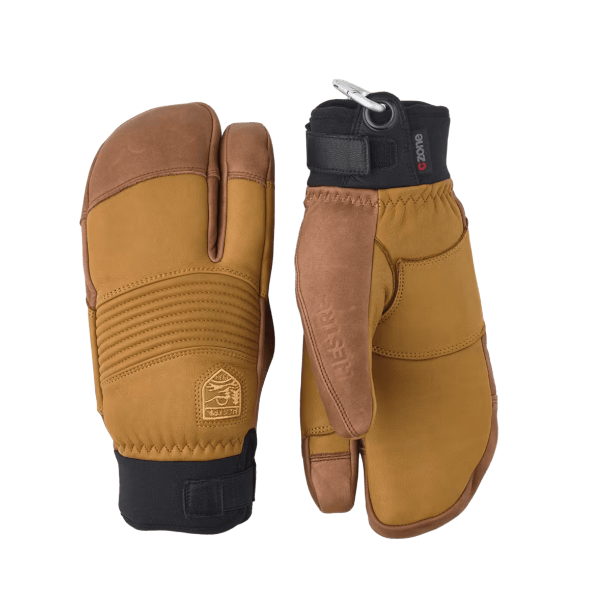 HESTRA FREERIDE CZONE 3-FINGER MITT - CORK/BROWN - FRONT/BACK VIEW