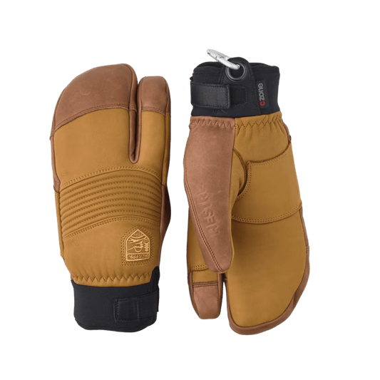HESTRA FREERIDE CZONE 3-FINGER MITT - CORK/BROWN - FRONT/BACK VIEW
