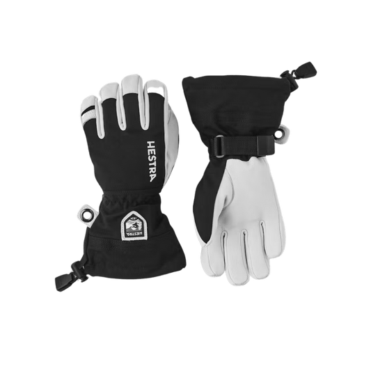 HESTRA JUNIOR ARMY LEATHER HELI SKI GLOVE - BLACK - FRONT/BLACK VIEW