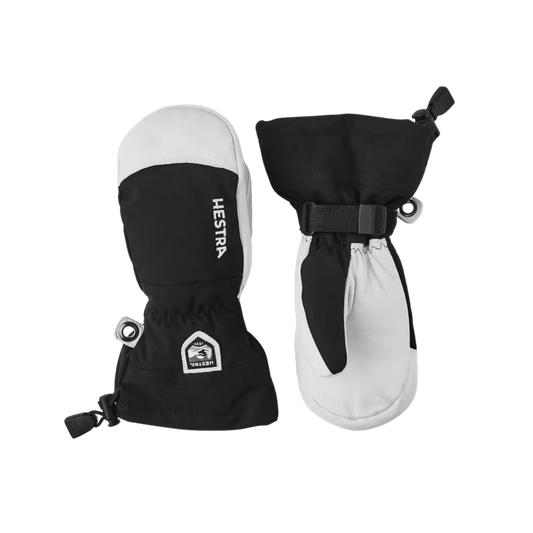 HESTRA JUNIOR ARMY LEATHER HELI SKI MITT - BLACK - FRONT/BACK VIEW