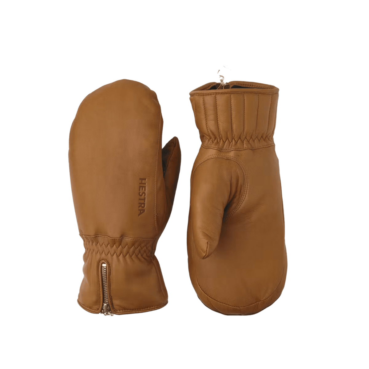 HESTRA MEN'S LEATHER SWISSWOOL CLASSIC MITT - CORK - FRONT/BACK VIEW