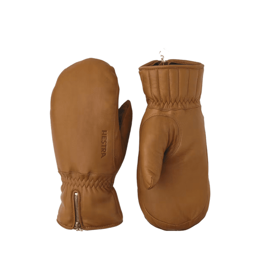 HESTRA MEN'S LEATHER SWISSWOOL CLASSIC MITT - CORK - FRONT/BACK VIEW