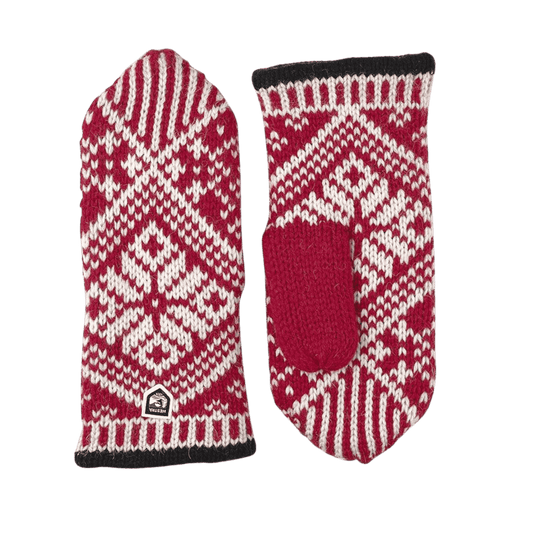 HESTRA MEN'S NORDIC WOOL MITT - RED/OFF WHITE - FRONT/BLACK VIEW