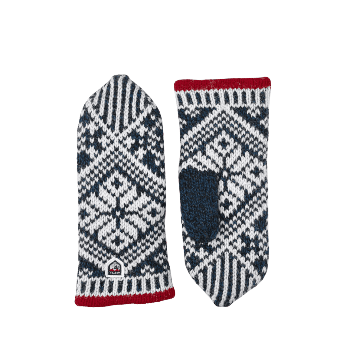 HESTRA MEN'S NORDIC WOOL MITTENS - BLUE/OFFWHITE - FRONT/BACK VIEW