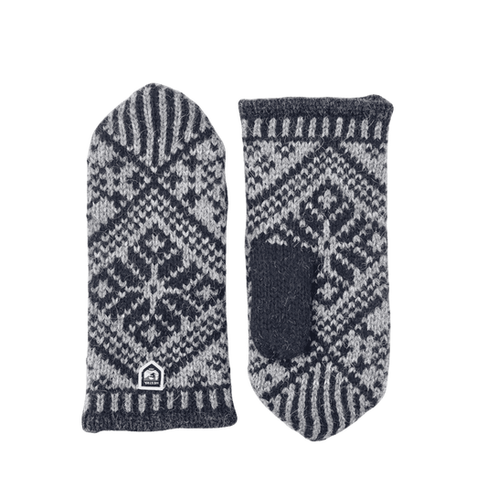 HESTRA MEN'S NORDIC WOOL MITTENS - NAVY/GREY - FRONT/BACK VIEW