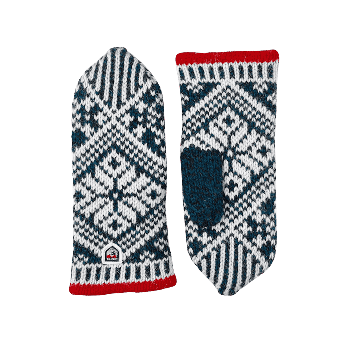 HESTRA MEN'S NORDIC WOOL MITT - BLUE/OFF WHITE - FRONT/BACK VIEW